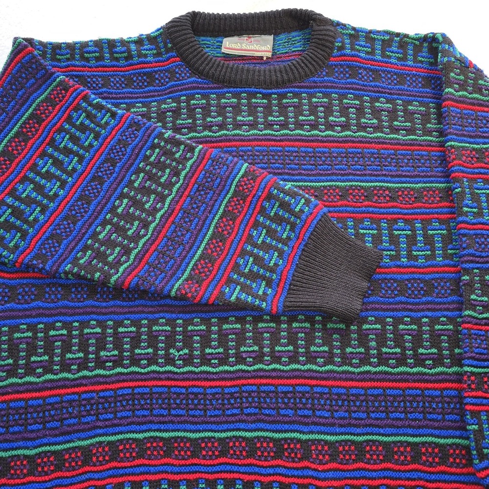 VTG Lord Sandford Grandpa Sweater L Geometric Made in USA Coogi‎ Style 90s Retro